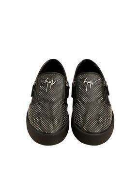 Giuseppe Zanotti Zip Up Sneakers Black Leather Silver Pinhead Studded Slip On 10